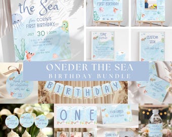 Under the Sea 1st Birthday Invitation Bundle, Ocean Party Decor (Digital Download)