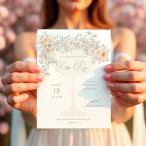 Bridal Shower Invitation Template. Floral Wedding Shower Invite, Blush Garden Bridal Shower, Boho Bridal Shower, Minimalist Wedding Shower
