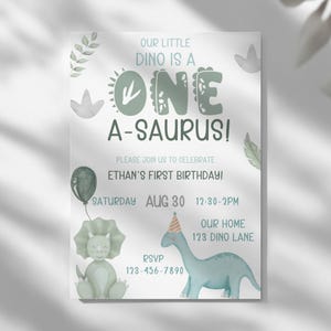 Dinosaur 1st Birthday Invitation, Dino Invitation Template, Dinosaur Birthday Party, One A-Saurus Invitation, Boys First Bday Dino Party