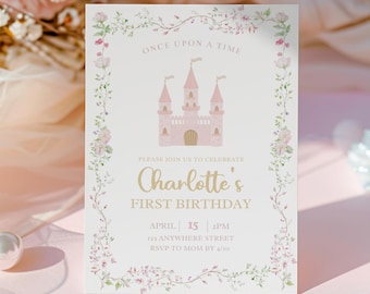 Once Upon a Time Princess Birthday Invitation Princess Party Invitation Pink Castle Princess Theme Bday Invite Editable Template, H723