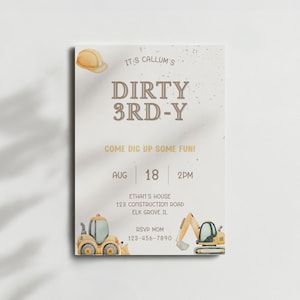 Dirty 3rd-y Birthday Invitation Dump Truck Party Invite Template Construction Birthday Party Theme Construction 3rd Birthday Invite