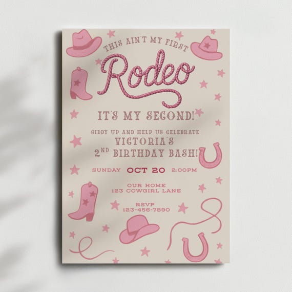 Second Rodeo Invitation, My 2nd Rodeo Invite Template, Girls Second Birthday Rodeo Invite, Ain't My First Rodeo Party, Cowgirl Bday Invite