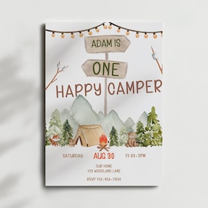 One Happy Camper Invitation, One Happy Camper Birthday, First Birthday Camping Invitation, Editable Camping Template, 1st Birthday Boy Girl