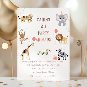 Invitation à tous les fêtards, inviter des fêtards, fête de zoo, fête d&#39;anniversaire safari, modèle imprimable d&#39;invitation de fêtard zoo