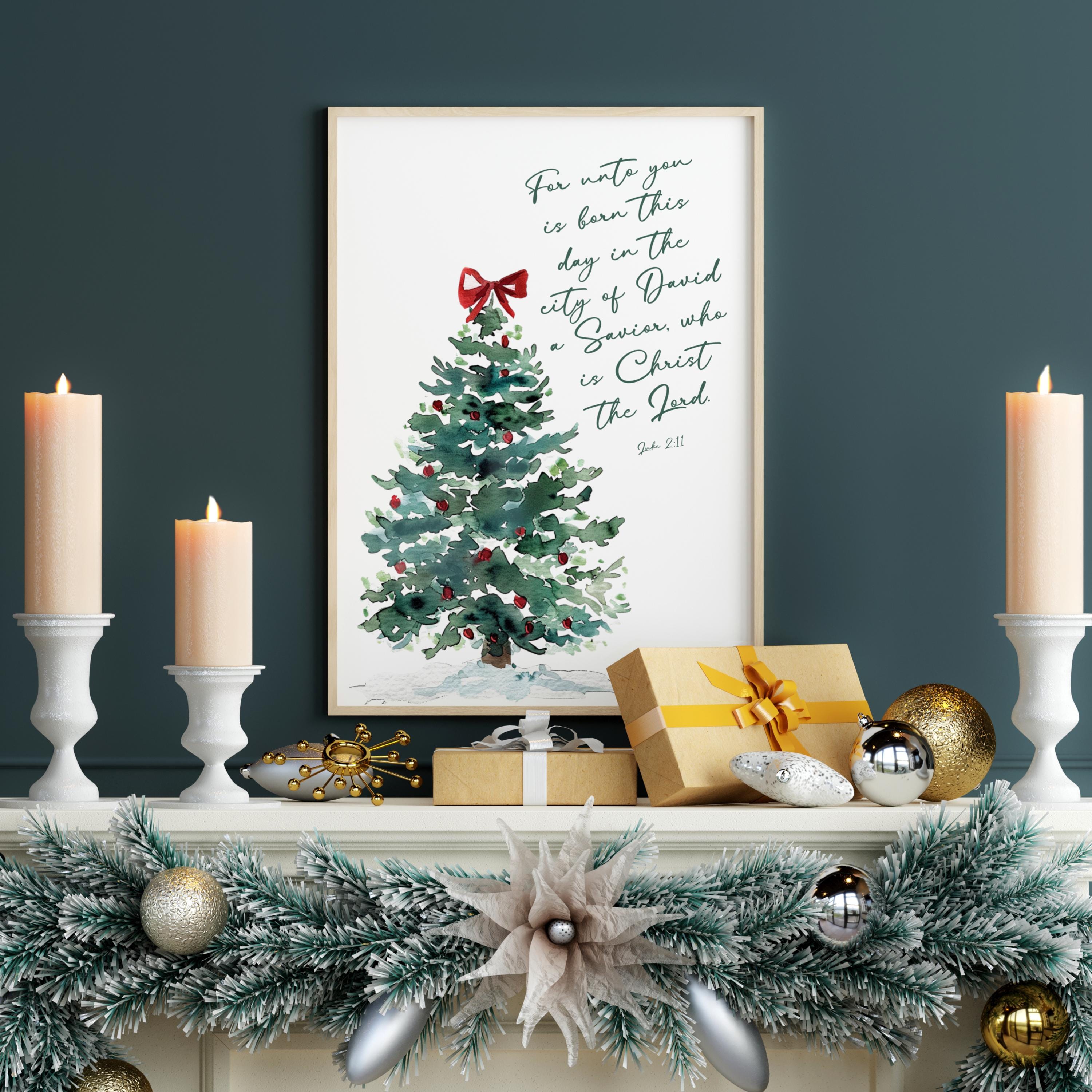 Christian Christmas Tree Printable Wall Art, Nativity Bible Verse ...