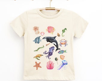 Niño pequeño debajo de la camisa del mar, camisa del océano, camisa de ballena, camisa de pulpo, camiseta de tortuga, camisa de pez, camisa de explorador, mono de bebé, camisa de playa