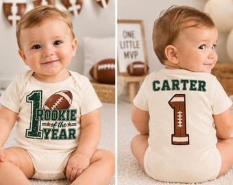 Personalized Football 1st Birthday Bodysuit, Rookie of The Year Boy Shirt, Touchdown One Toddler Tee, Custom Football Birthday Outfit