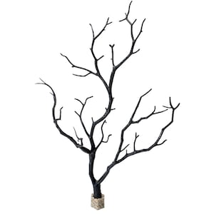 12.5&quot; Molded Manzanita Branch with Stone Base in Black or Brown - Natural Lifelike Aquascape Décor, Artificial Aquarium Plastic Plant