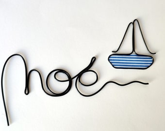 Prénom Noé, Louis, Elio,, Milo ou autre en fil de fer, personnalisable, avec bateau ou étoile,  wire art, wall art, cadeau de naissance