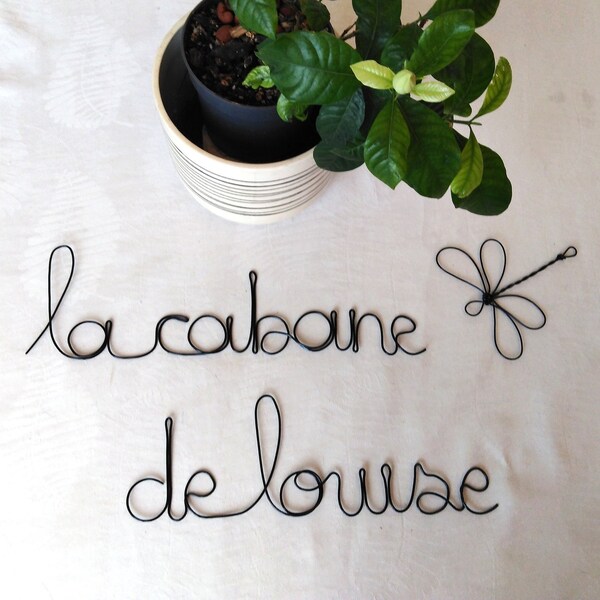 La cabane de Louise, ou autre phrase personnalisable en fil de fer, wire art, wall art, déco enfant vintage