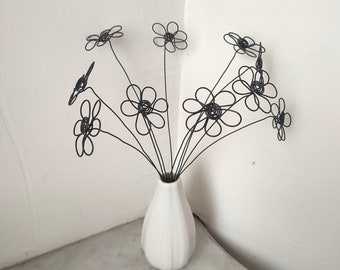 Petit bouquet de fleurs en fil de fer recuit, 3d, wire art, déco intérieure nature, bohème, vintage