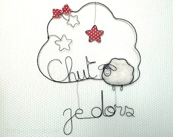 Nuage "Chut je dors", déco chambre bébé, en fil de fer, wire art, wall  wall art, bijou de mur