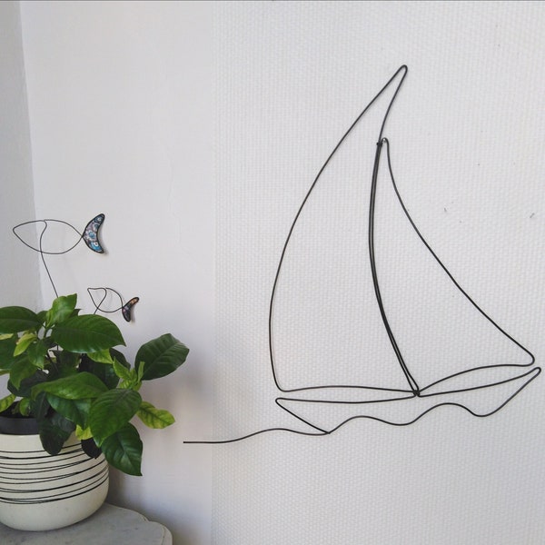 Bateau en fil de fer, déco marine intérieure, art wire, contemporain