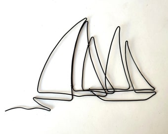 Petits voiliers, bateaux en fil de fer, déco marine, création, wire art, wall art