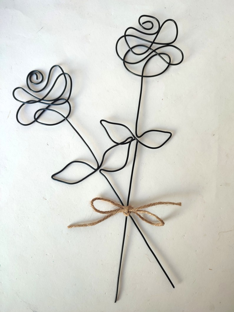Roses en fil de fer 2d, fleurs artificielles, wire art, déco nature, chic, romantique image 3
