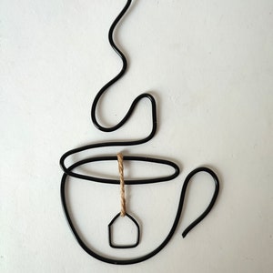 Théière, tasse, Pause thé, sculptures en fil de fer, wire art, wall art, bijou de mur, déco cuisine, fête des mères image 3