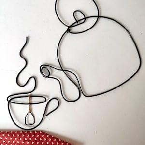 Théière, tasse, Pause thé, sculptures en fil de fer, wire art, wall art, bijou de mur, déco cuisine, fête des mères image 4