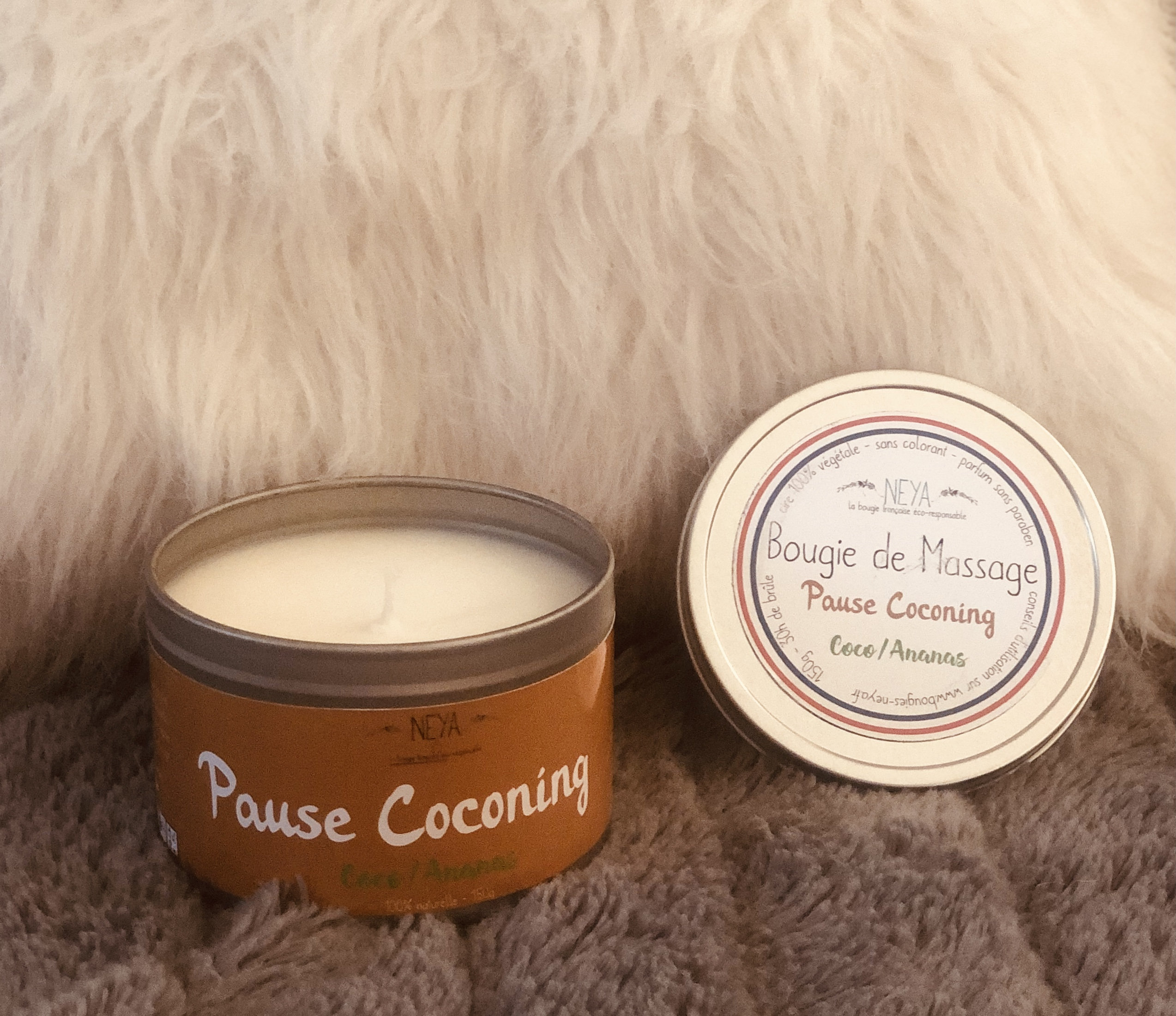 Bougie de Massage Éco-Responsable Artisanale Végan Pause Coconing