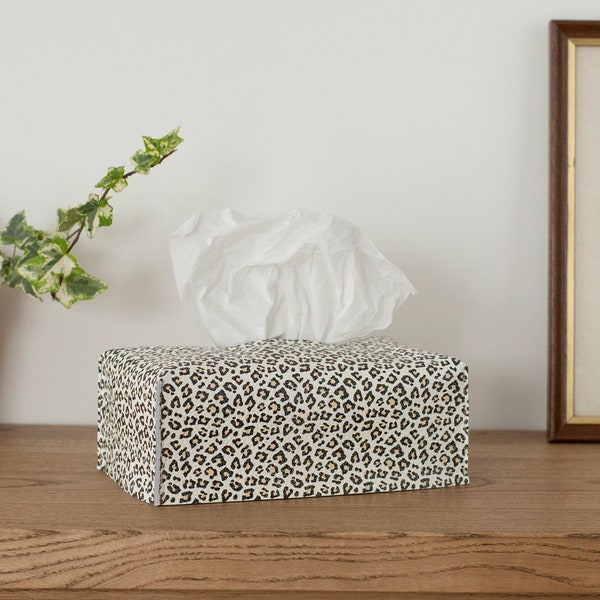 Leopard Tissue Box Cover, Tissue Box Holder, Home Decor, Bathroom Decor, Kleenexx Leather Case