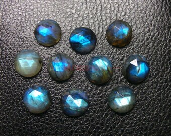 10 pcs. lot Natural Blue Flashy Labradorite 7mm round rose cut flat back cabochon for jewelry