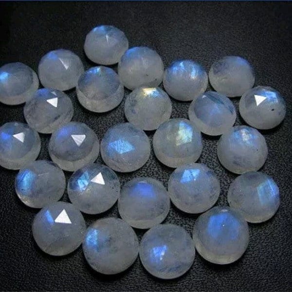 3mm/4mm/5mm/7mm/8mm Natural Blue Flashy Rainbow Moonstone round rose cut flat back cabochon for jewelry