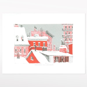 Vintage ręcznie ilustrowane dachy Greenwich Village, Nowy Jork - kartka z życzeniami świątecznymi