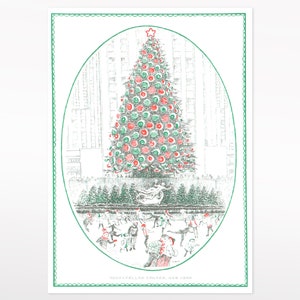 Vintage ręcznie ilustrowana Rockefeller Center, Nowy Jork - kartka z życzeniami świątecznymi