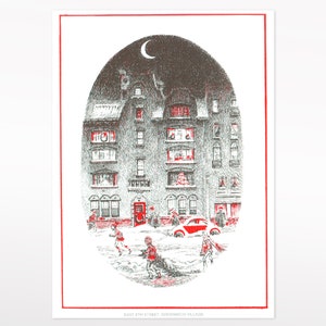 Vintage ręcznie ilustrowana East 8th Street, Greenwich Village - kartka z życzeniami świątecznymi