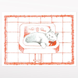 Vintage hand geïllustreerde kat in de gootsteen - Seizoenswenskaart