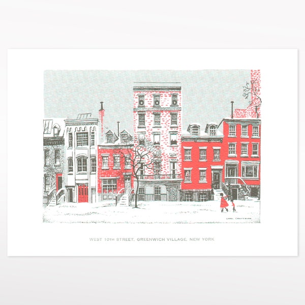 Vintage Hand Illustrated West 10th Street, Greenwich Village, New York - Season's Greetings Card