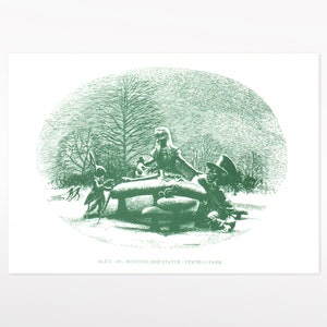 Vintage Hand Illustrated Alice nel Paese delle Meraviglie Statua a Central Park, New York - Biglietto d'auguri stagionale