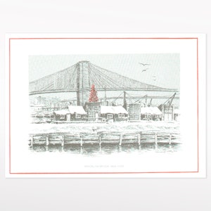 Ponte di Brooklyn, New York, vintage illustrato a mano, biglietto di auguri di stagione
