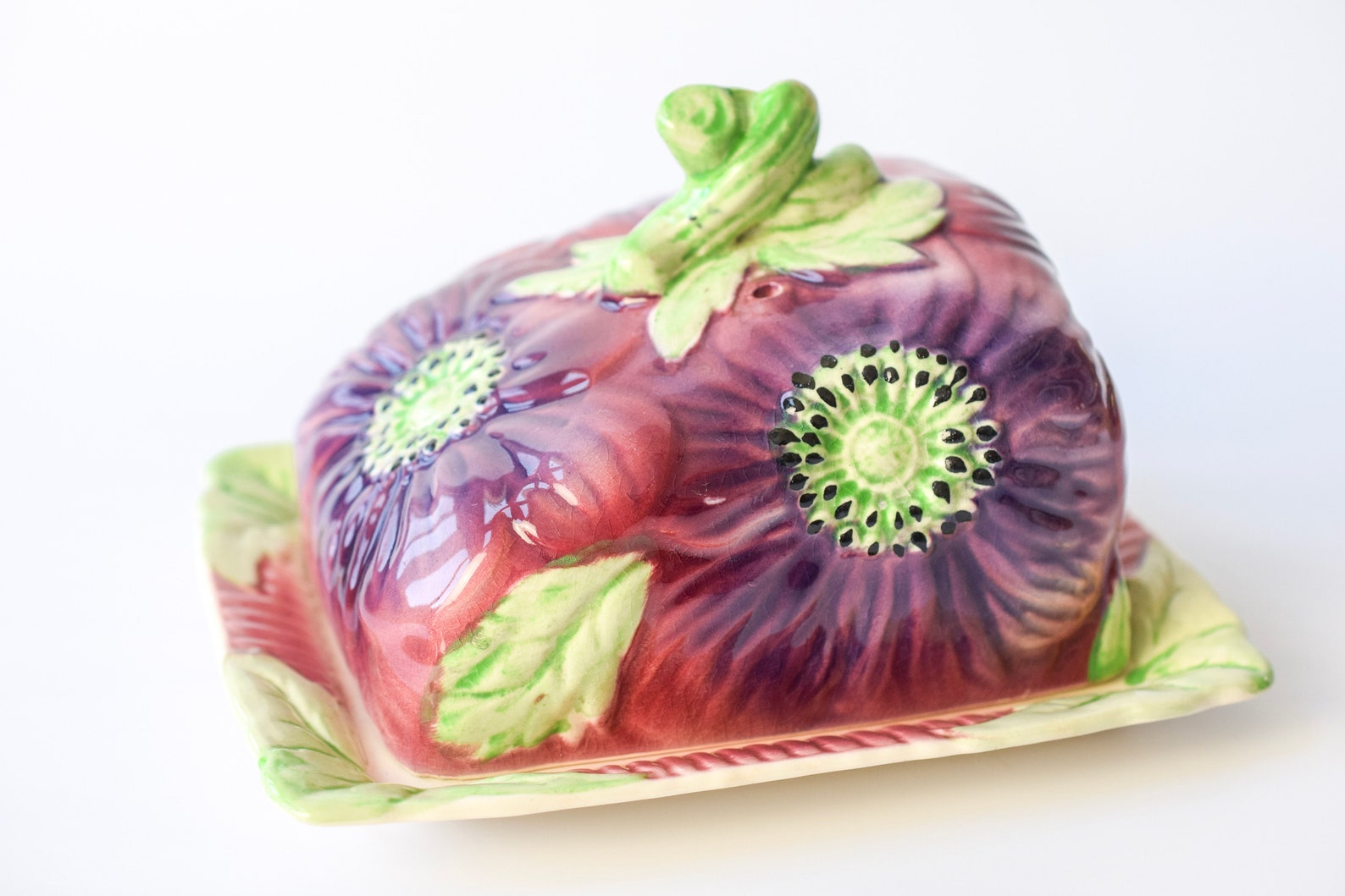 Vintage Genuine Staffordshire Shorter England Butter Dish, Floral