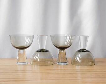 Set of 4 Smoky Glass Coupes, Smoky Glass, Vintage Glassware, Vintage Goblets, Vintage Wine Glasses, Vintage Water Glasses, Vintage Cups