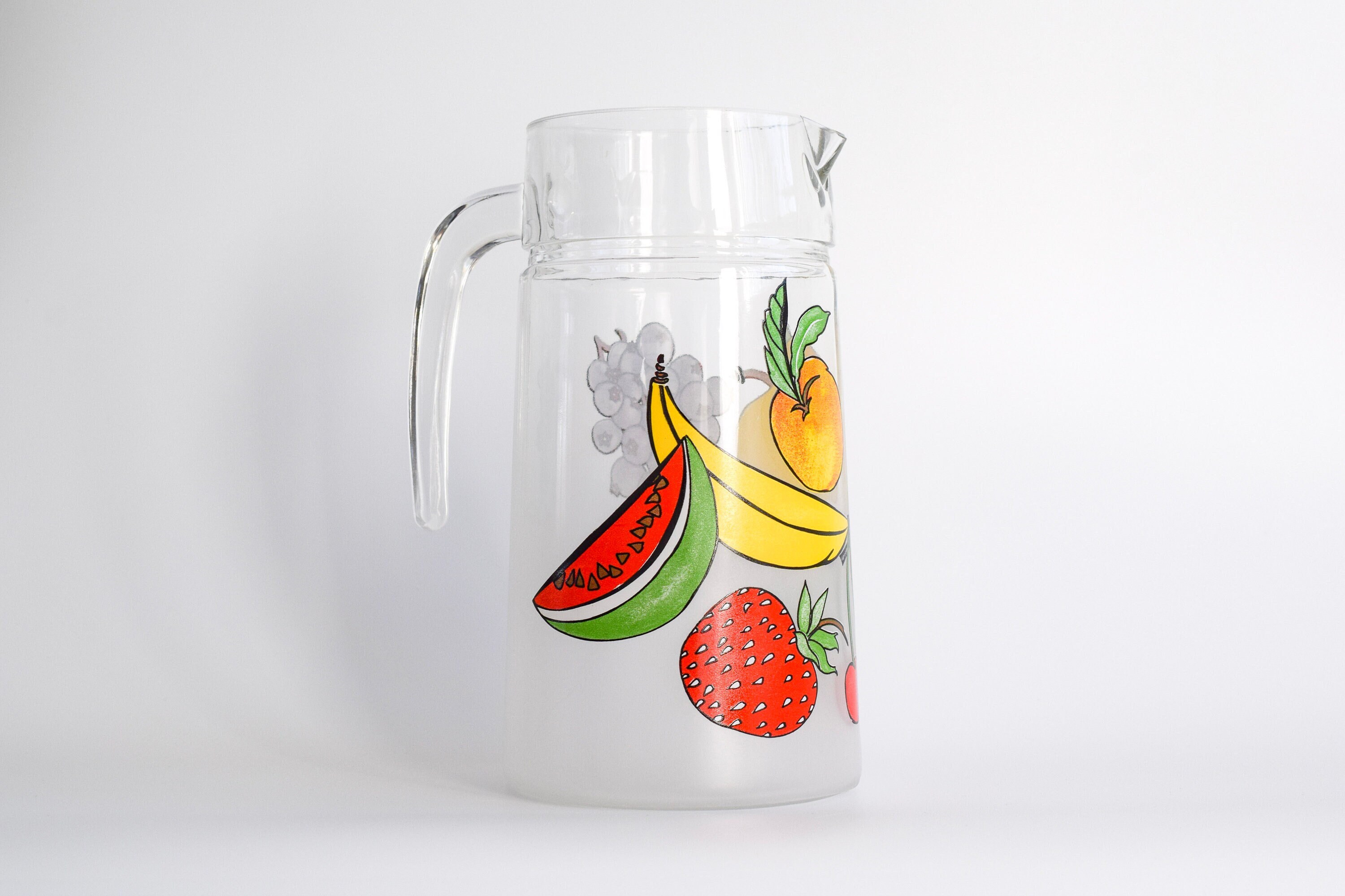 Vintage Fruity Glass Pitcher, Made in France Circa 1980's, Sangria