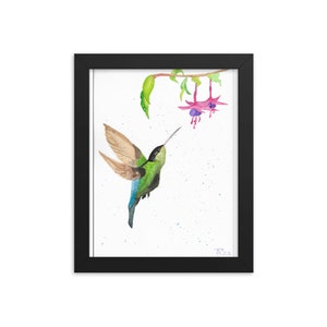 watercolor hummingbird and flowers