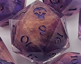 Handmade Resin Dice | Royal Hex | Sharp Edge | Set of 7