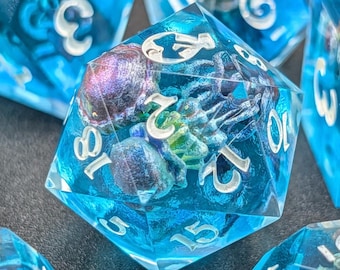Where the Jellyfish Drift | Handmade Resin Dice | Sharp Edge | Set of 7