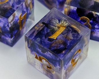Amethyst Blooms | Handmade Resin Dice | Sharp Edge | Set of 6 | D6
