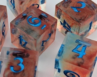 Handmade Resin Dice | Red and Blue | Sharp Edge | Set of 6 | D6
