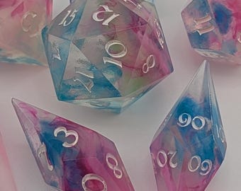 Handmade Resin Dice | Rainbow Veil | Sharp Edge | Set of 7