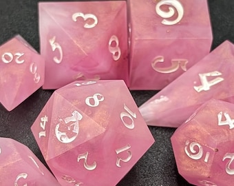 Matte Pink | Handmade Dice | Sharp Edge | Set of 7