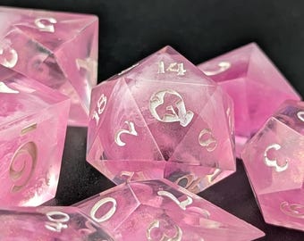 Pink and White  | Handmade Dice | Sharp Edge | Set of 7
