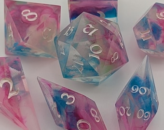 Handmade Resin Dice | Rainbow Veil | Sharp Edge | Set of 7