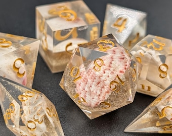 The Sea's Small Offerings | Handmade Resin Dice | Sharp Edge | Set of 7