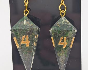 Crystal D4 Earrings | Real Moss | Handmade Resin Earrings | Dangle