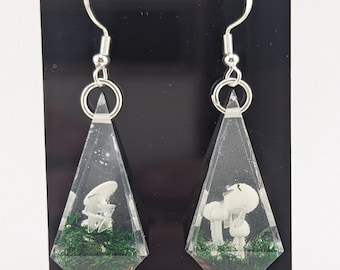 Crystal D4 Earrings | Moss and Mushroom | Handmade Resin Earrings | Dangle