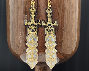 Dice Sword Earrings - Handmade - Dangle-dnd ttrpg earrings