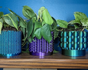 4" Pots Set of 3 - 3D Printed - Color Change - Bubble Texture
