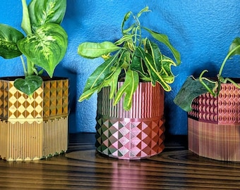 4" Pots Set of 3 - 3D Printed - Color Change - Textured